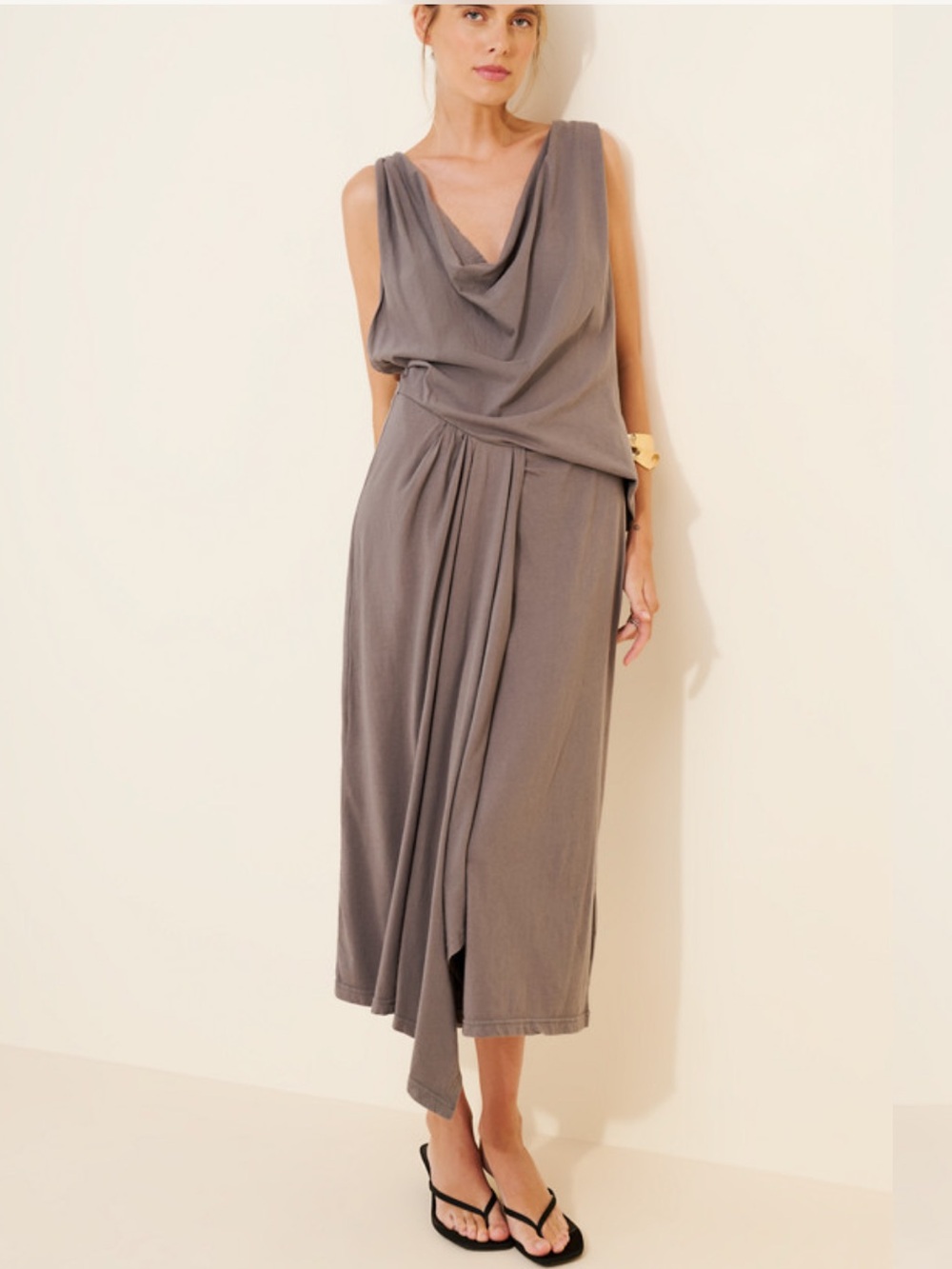 NWT Free People Free-est Odette Midi Dress Gray Sz S Open Twist Back Draped
